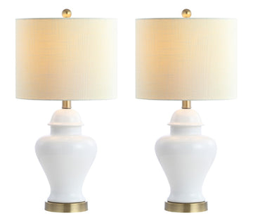 Qin 22" Ceramic/Iron Classic Cottage LED Table Lamp - JONATHAN Y